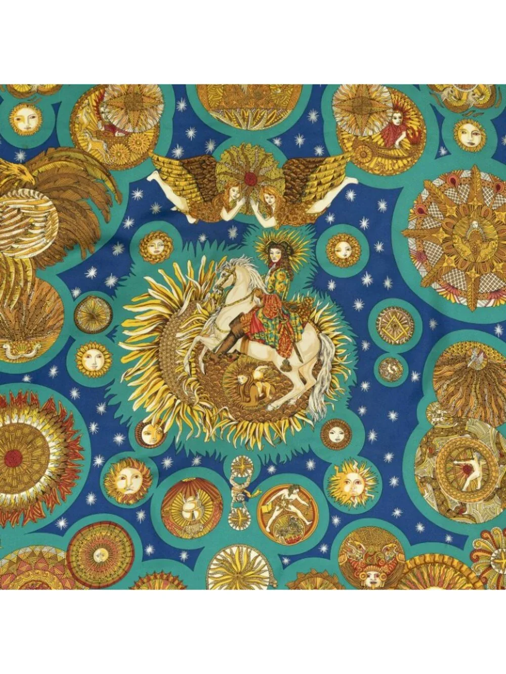 Hermes Scarf Navy Teal Gold 100 % Twill Silk